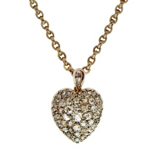 Heart Locket on Antique Pea Chain, 3.5 cts Diamonds, England, 1870s