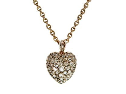 Heart Locket on Antique Pea Chain, 3.5 cts Diamonds, England, 1870s