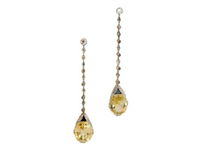 Earrings with Yellow Sapphires, Art Déco, France, 1920s