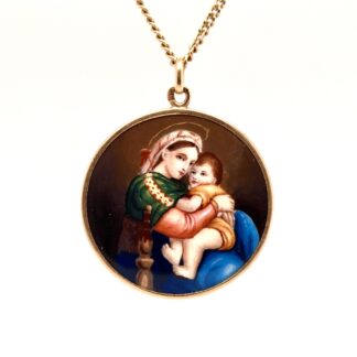 Gold Pendant with Enamel Miniature of the Madonna della Sedia – Italian Souvenir Art of the 19th/Early 20th Century